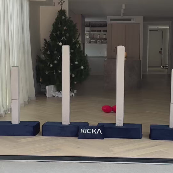 Video showing the Kicka Couch converting from couch mode into indoor footy goals.
